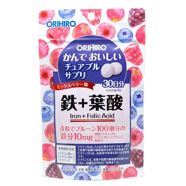 ORIHIRO 鐵&葉酸綜合營養素咀嚼片 / かんでおいしいチュアブルサプリ鉄１２０粒
