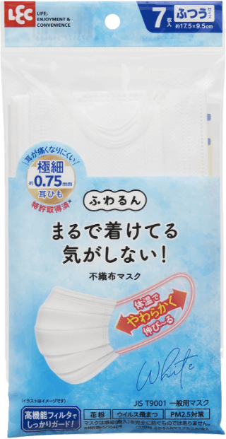 LEC不傷耳耳帶口罩 白色 /レック LEC ふわるんＮマスクふつう ホワイト ７枚